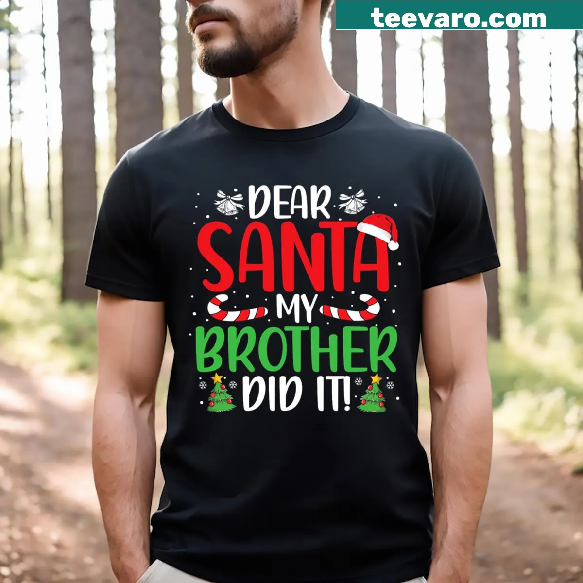 Cartoon design with 'Dear Santa, My Brother Did It' text on t-shirt — on a men's t-shirt