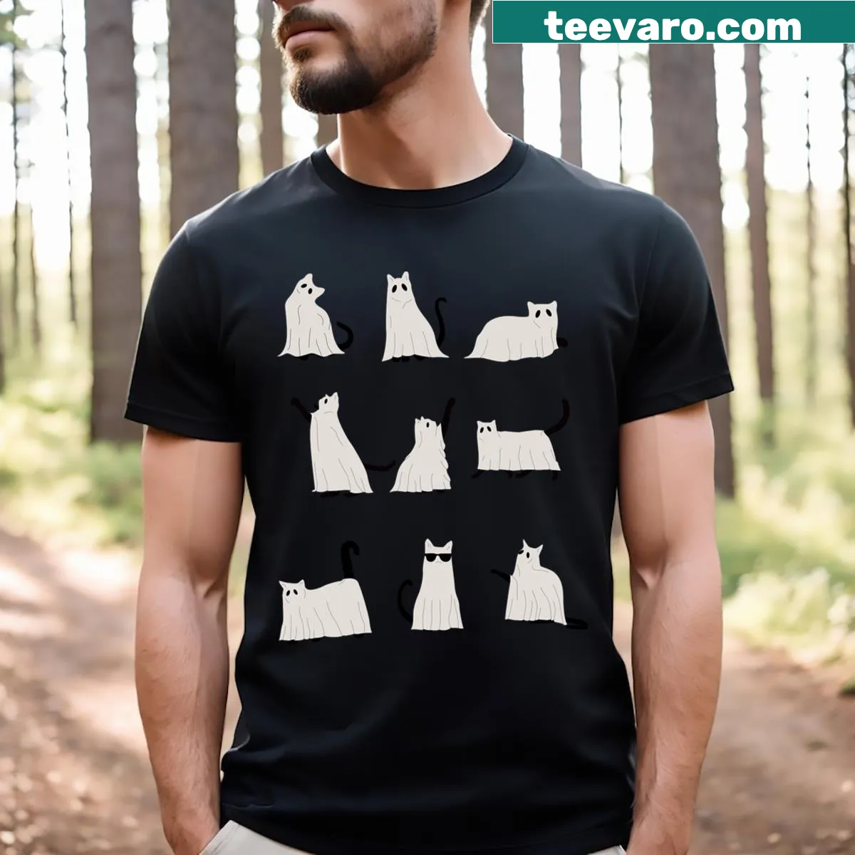 Cute ghost cat design for Halloween on a T-shirt — on a men's t-shirt