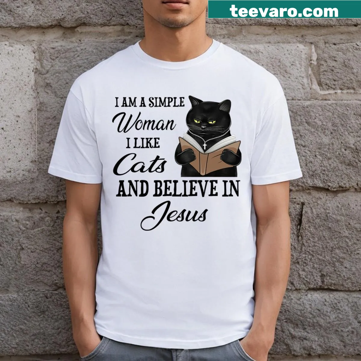 Sentimental typography featuring faith and cat love for t-shirt — on a men's t-shirt