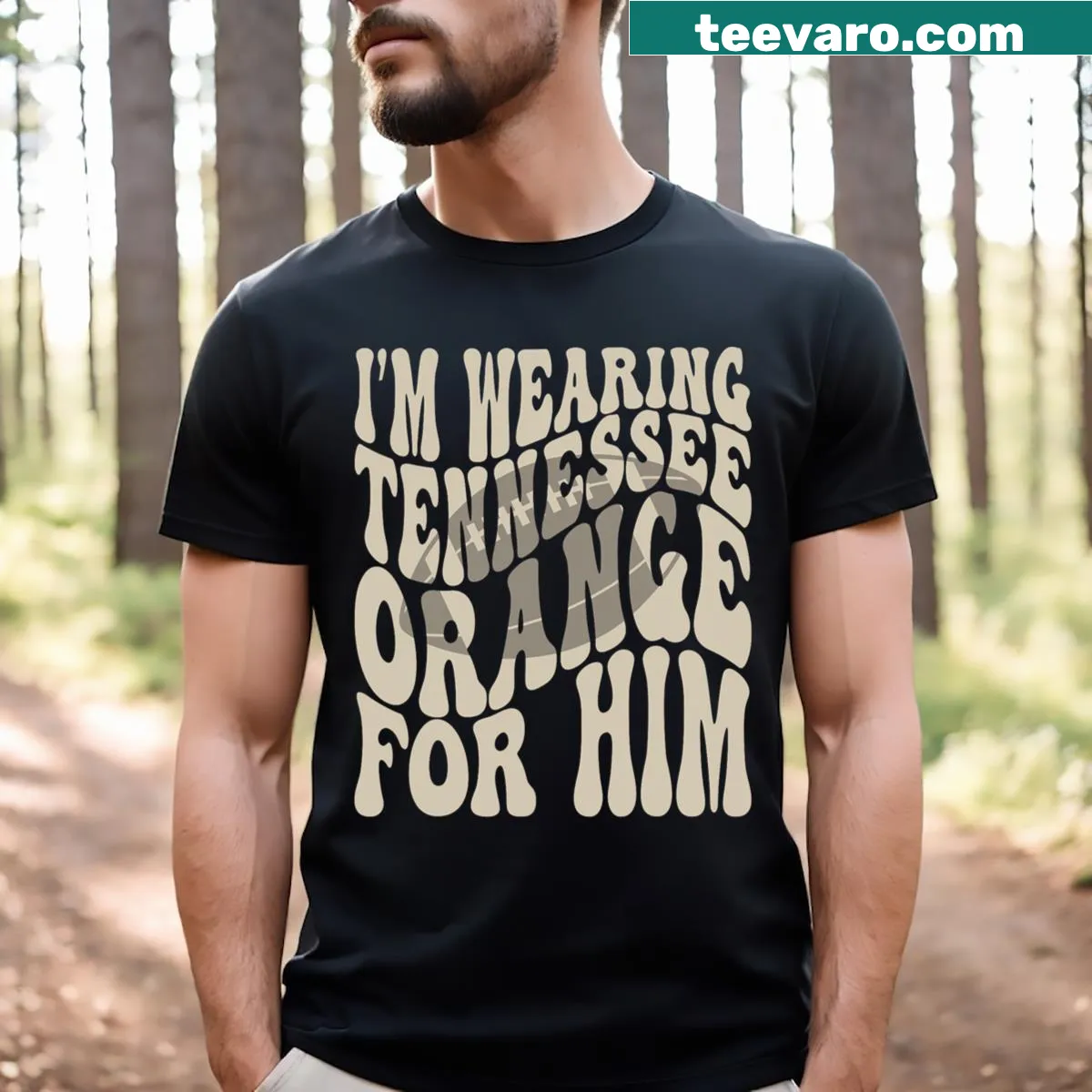 Tennessee Football t-shirt with the phrase 'I'm Wearing Tennessee Orange For Him' prominently displayed. — on a men's t-shirt