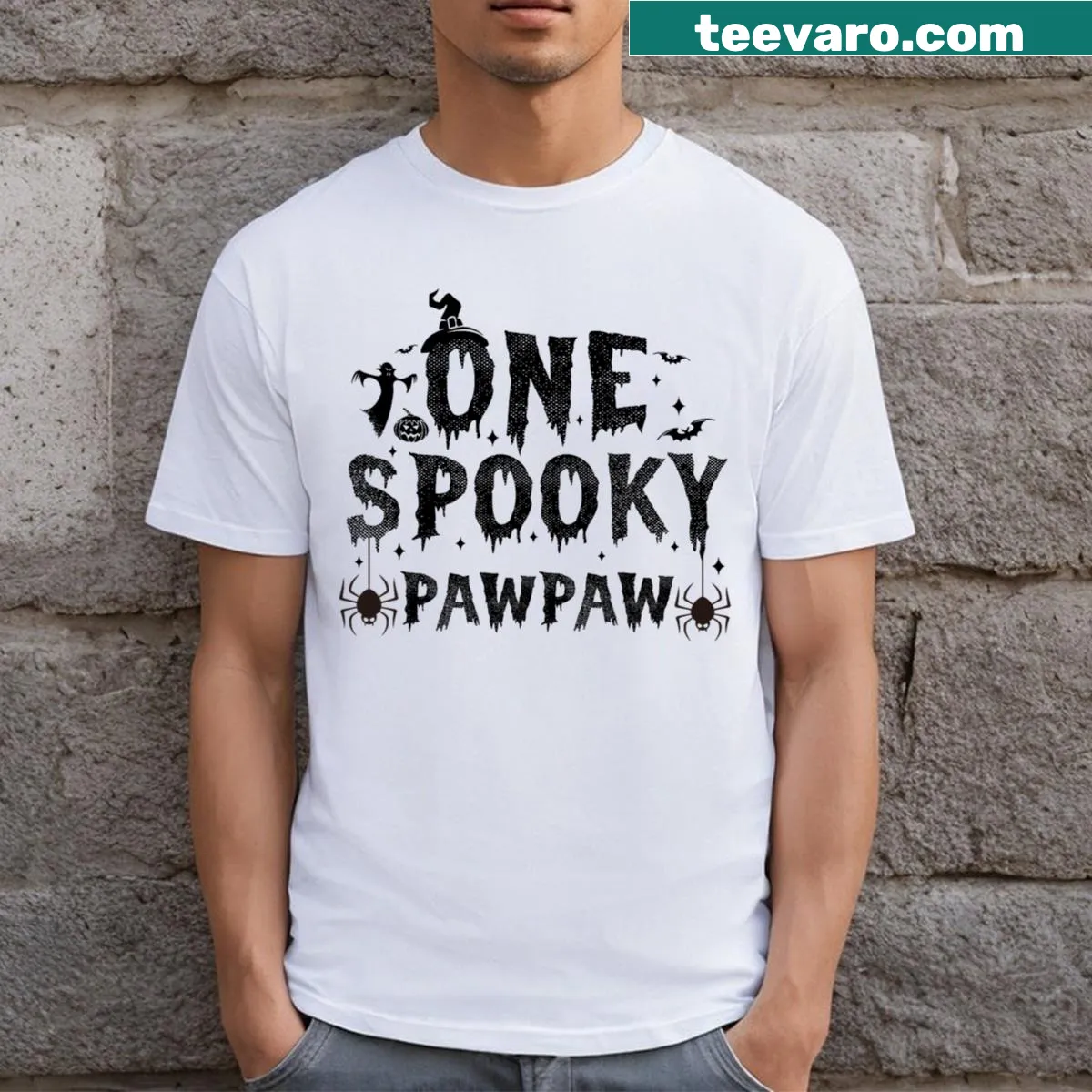 Cute Halloween T-shirt for Pawpaw with spooky design — on a men's t-shirt