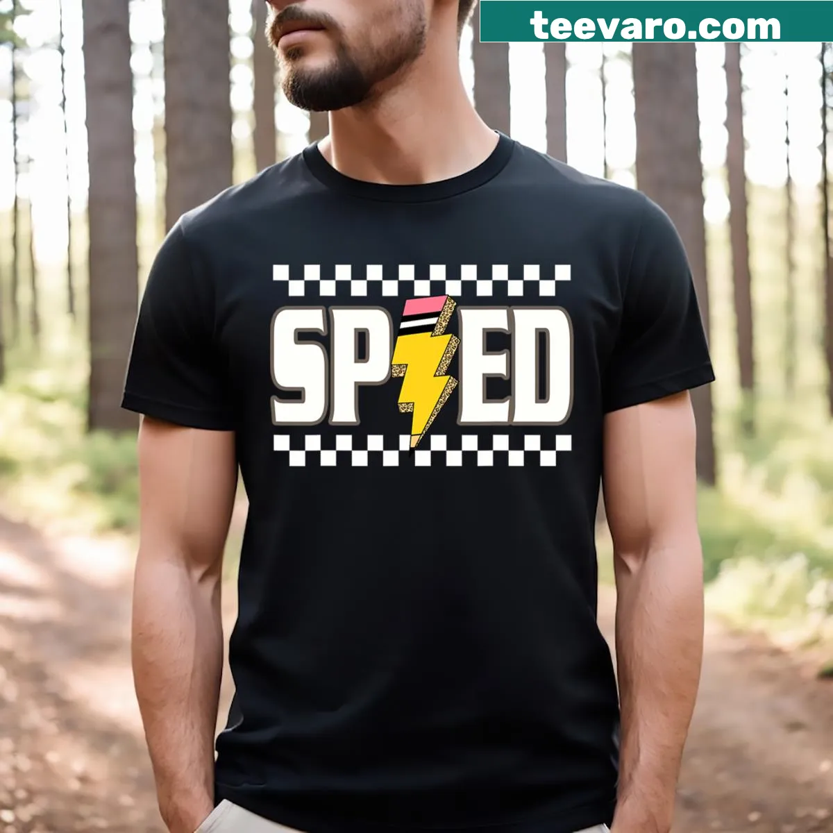 Team Sped Squad graphic on a teacher's t-shirt — on a men's t-shirt