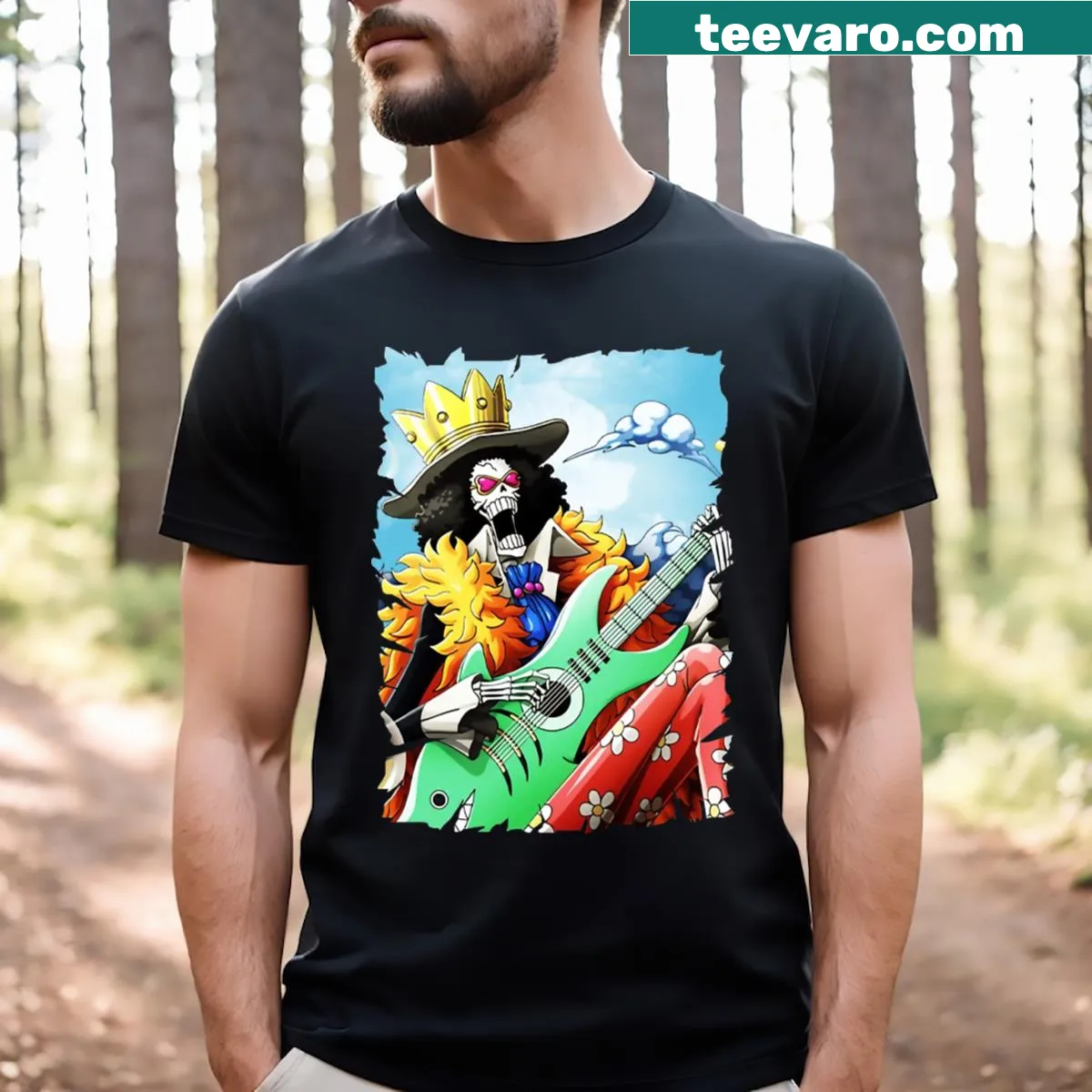 Brook Anime Merchandise t-shirt with character illustration — on a men's t-shirt