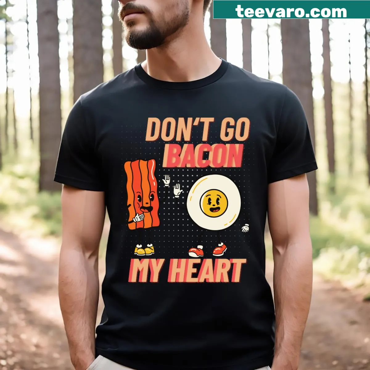 Funny bacon lover T-shirt with the phrase Don't Go Bacon My Heart — on a men's t-shirt