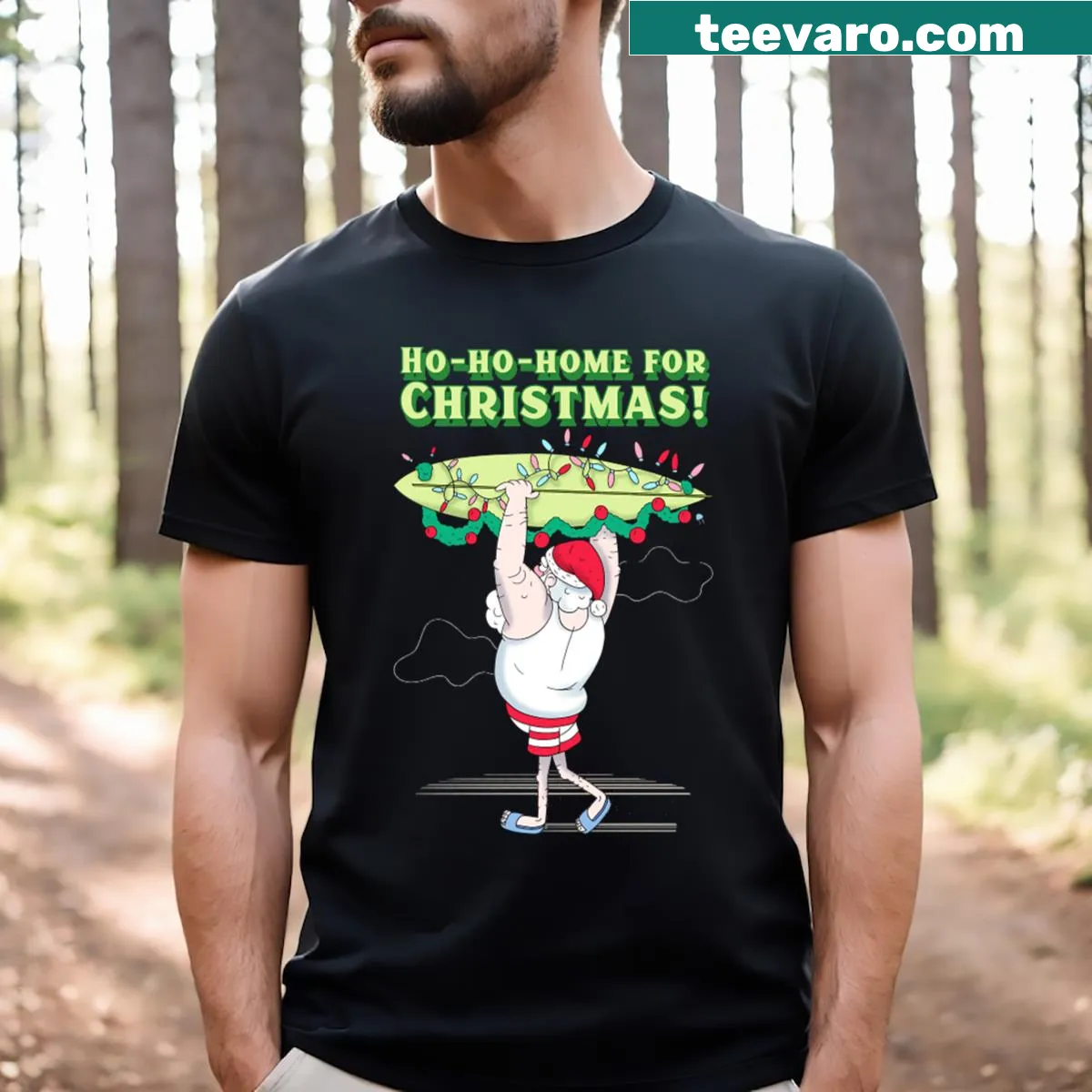 Cheerful 'Hohohome For Christmas!' text on a festive tee — on a men's t-shirt