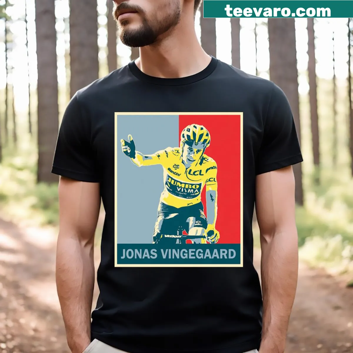 Retro design honoring cyclist Jonas Vingegaard on a T-shirt — on a men's t-shirt