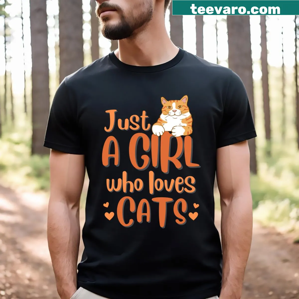T-shirt with the phrase 'Just A Girl Who Loves Cats' — on a men's t-shirt