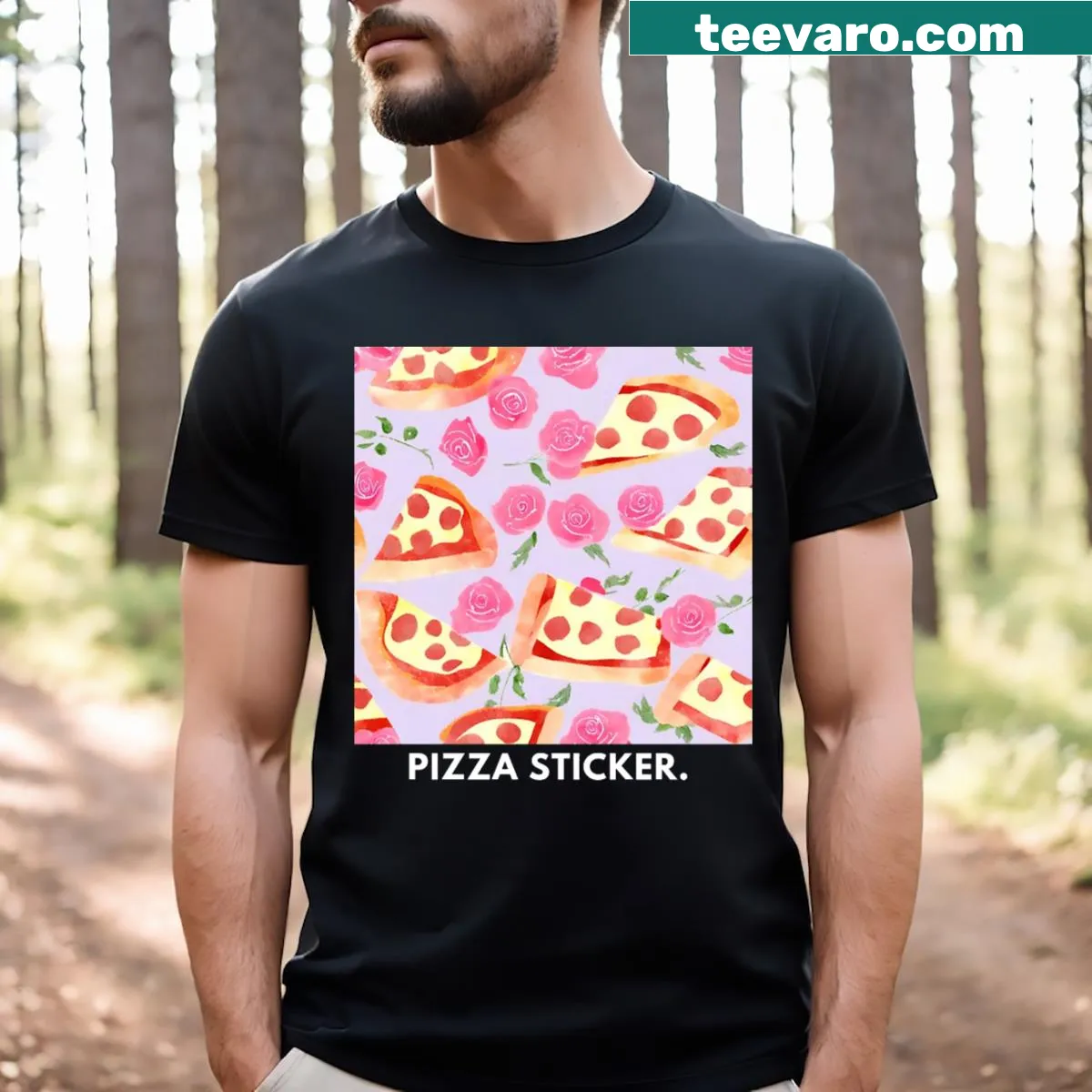 Funny t-shirt for pizza lovers featuring humorous text — on a men's t-shirt