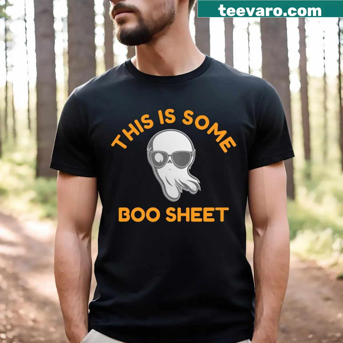 Funny Halloween T-shirt with pun saying about sheets — on a men's t-shirt