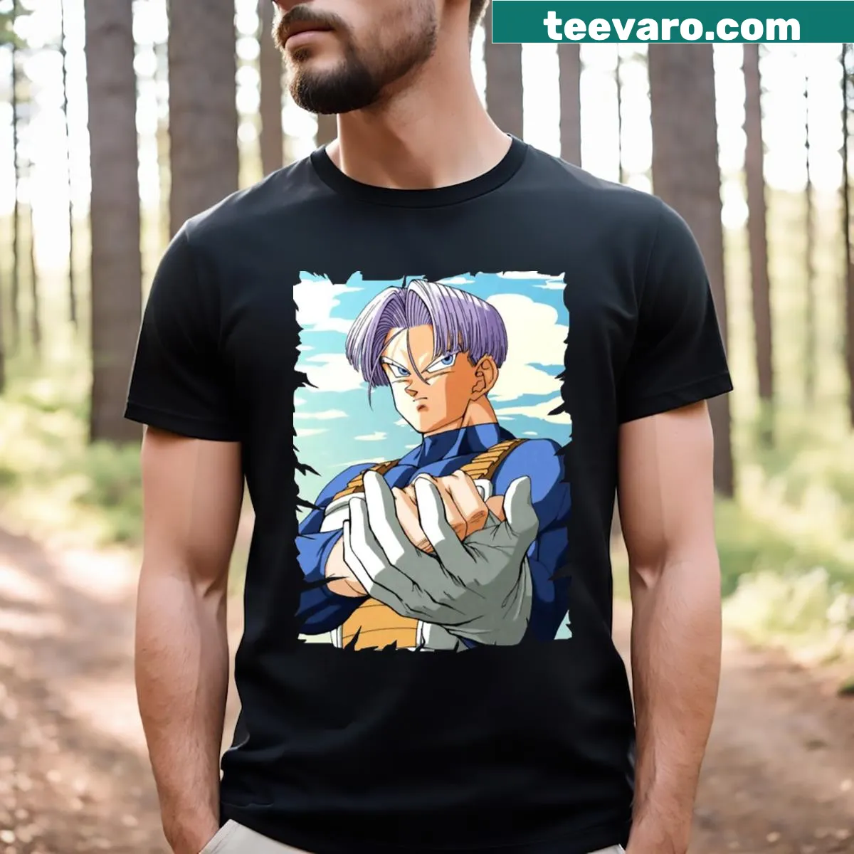 Anime T-shirt featuring character Trunks from the series — on a men's t-shirt
