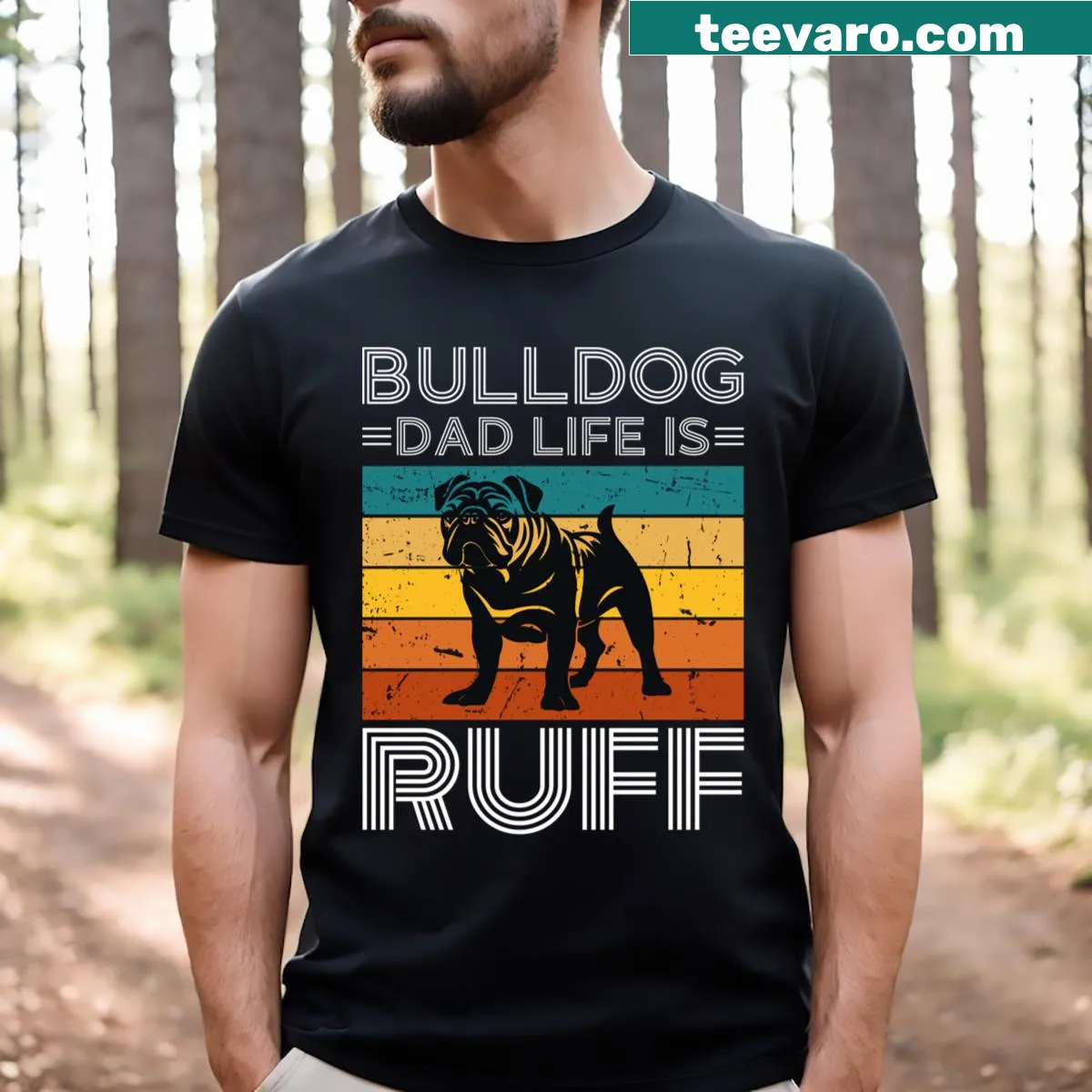 Funny Bulldog Dad T-shirt with humorous text — on a men's t-shirt
