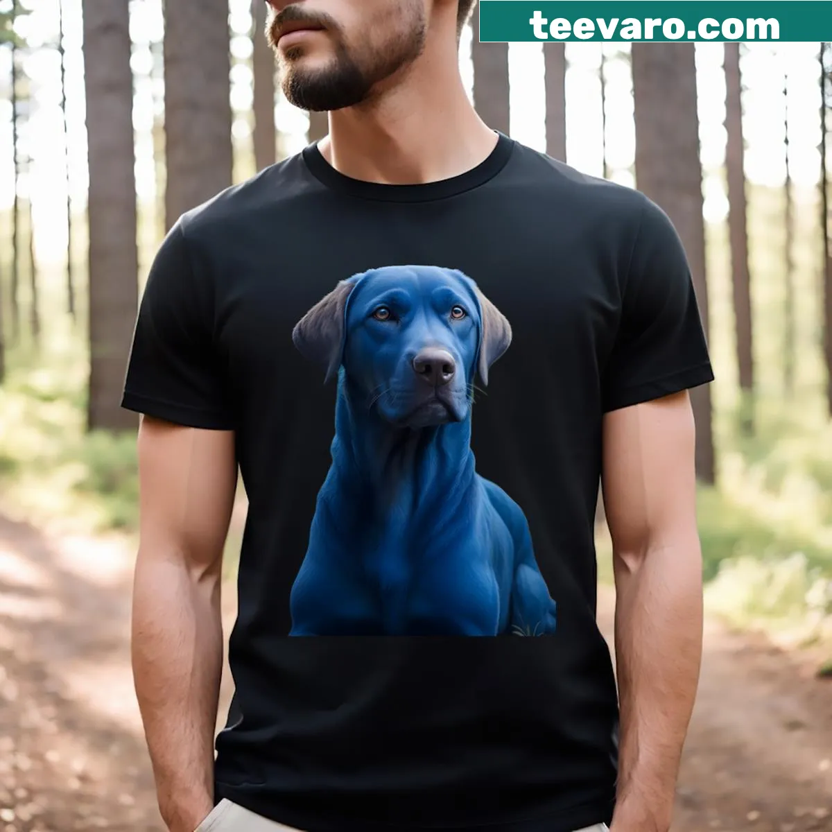 T-shirt featuring a cute illustration of a blue dog — on a men's t-shirt