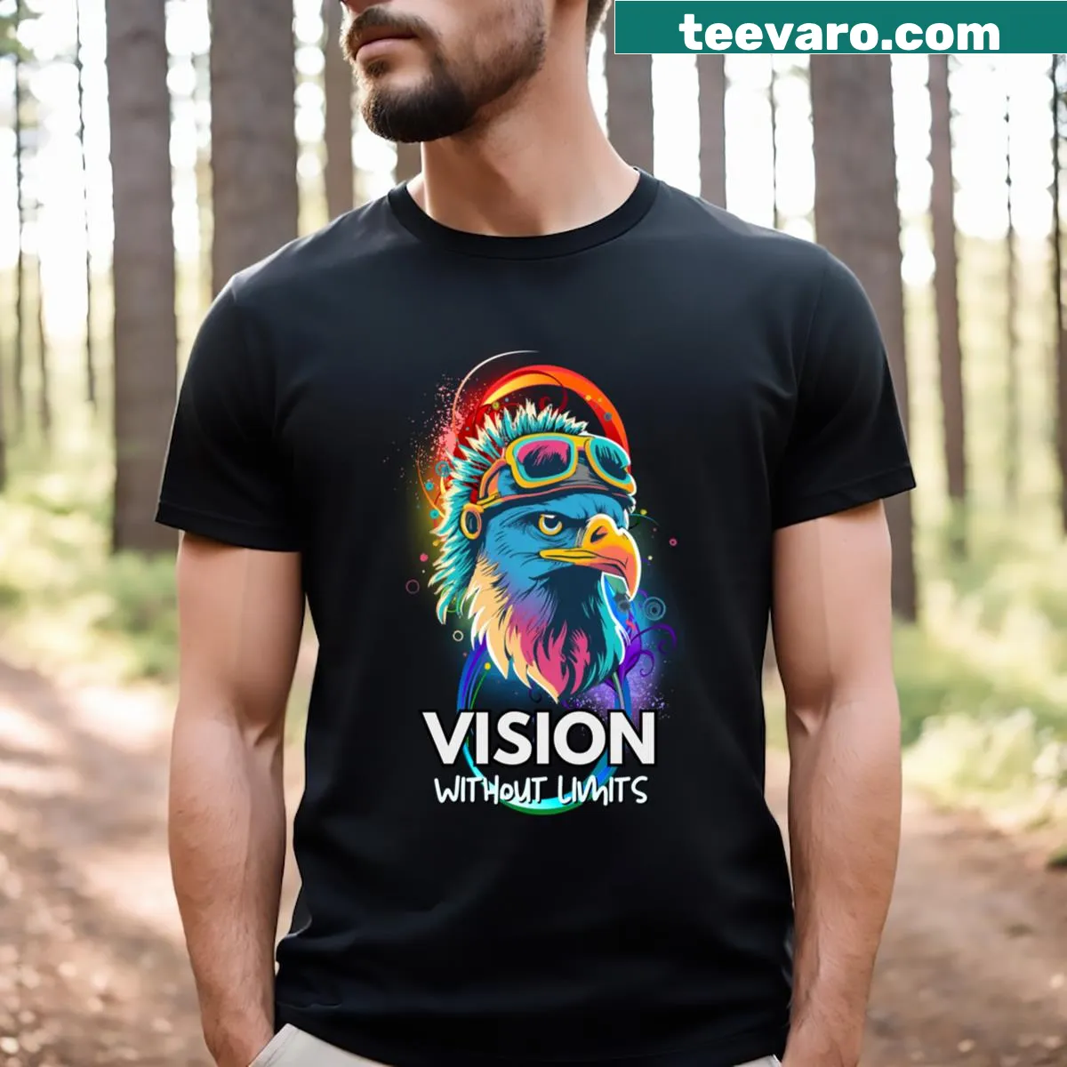 T-shirt with an eagle illustration representing vision and freedom — on a men's t-shirt