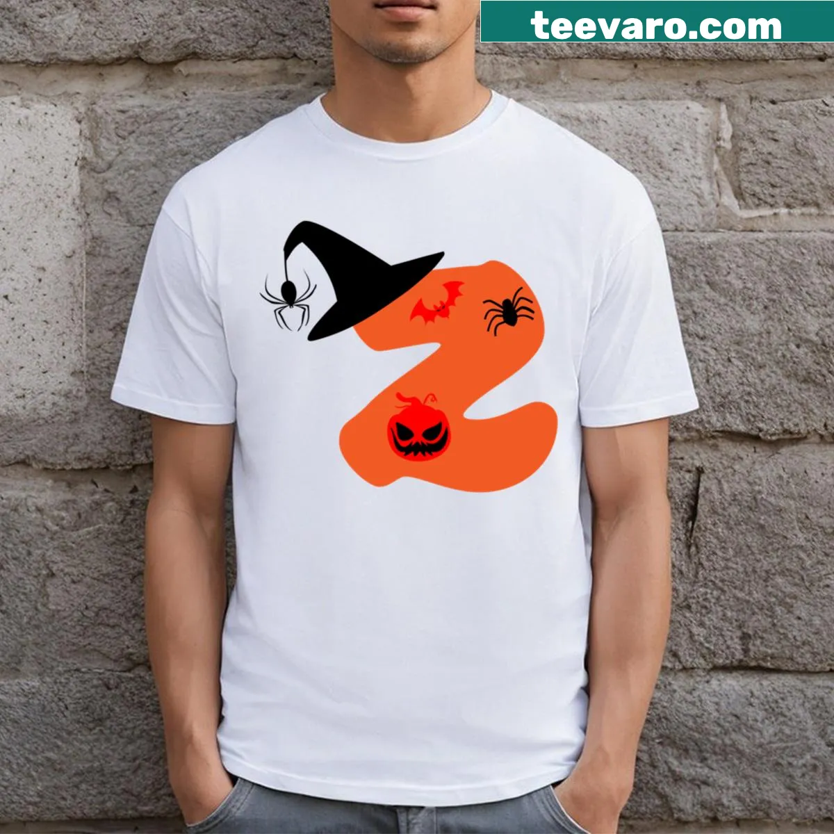 Halloween T-shirt with Z monogram and seasonal symbols — on a men's t-shirt