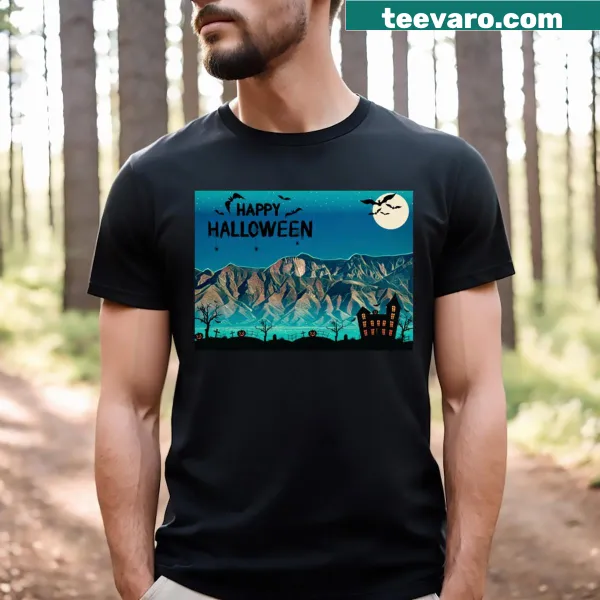 T-shirt with playful Halloween graphics reflecting New Mexico culture