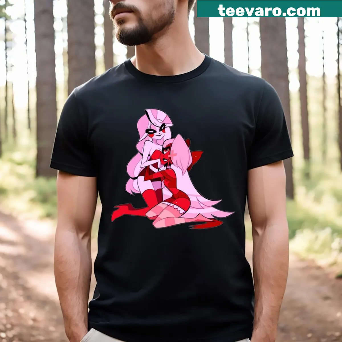 Illustrative t-shirt featuring Charlie from Hazbin Hotel — on a men's t-shirt