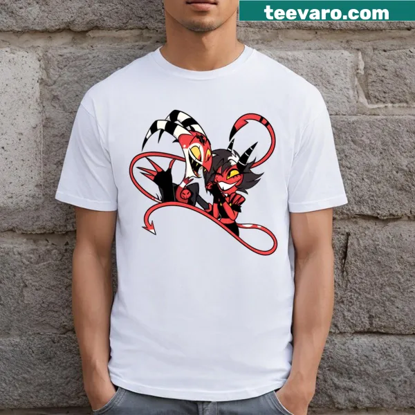 Dynamic t-shirt featuring Blitzo and Millie from Helluva Boss