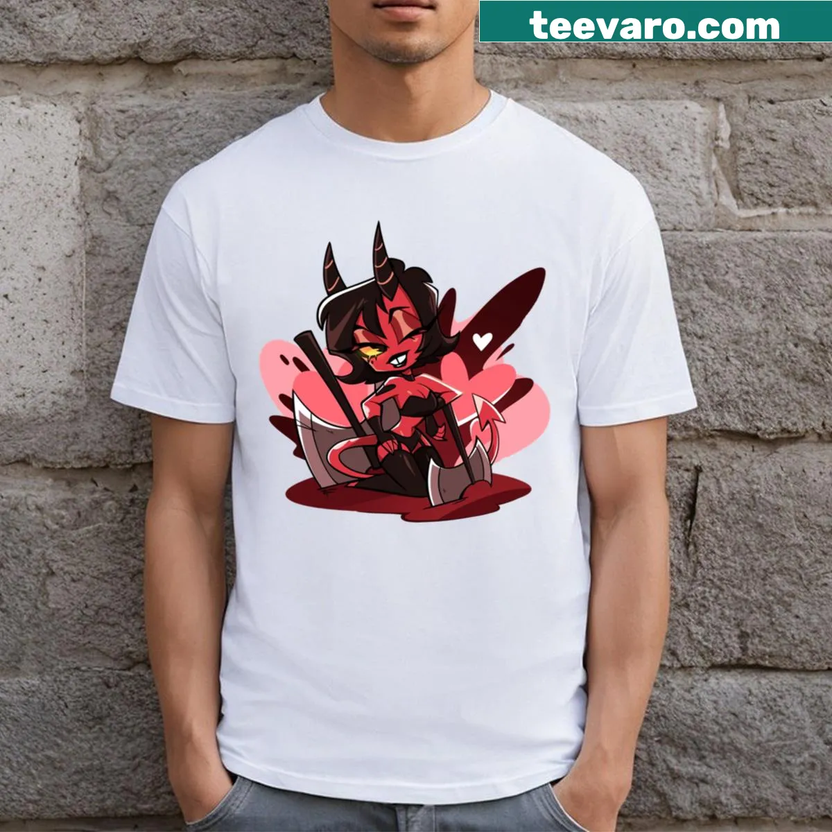 Illustrative t-shirt featuring Millie from Helluva Boss — on a men's t-shirt