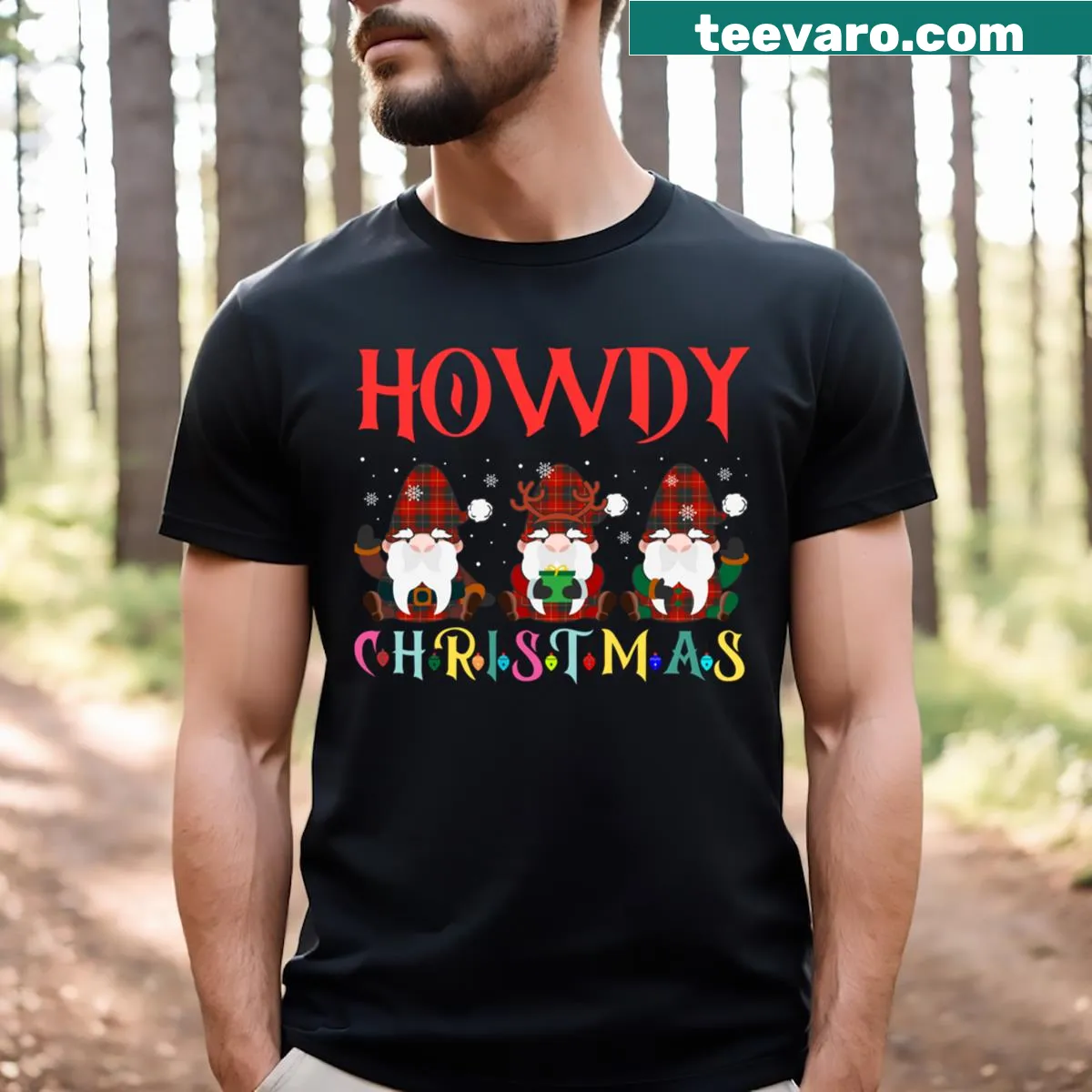 T-shirt featuring a cowboy snowman design for Christmas celebrations — on a men's t-shirt