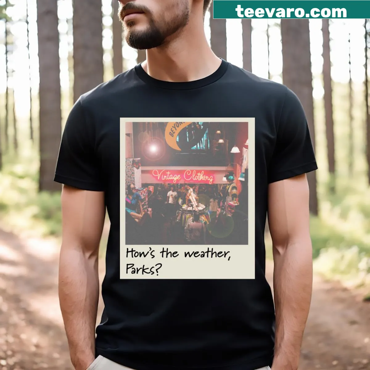Whimsical typography asking 'How's the Weather?' on a T-shirt. — on a men's t-shirt