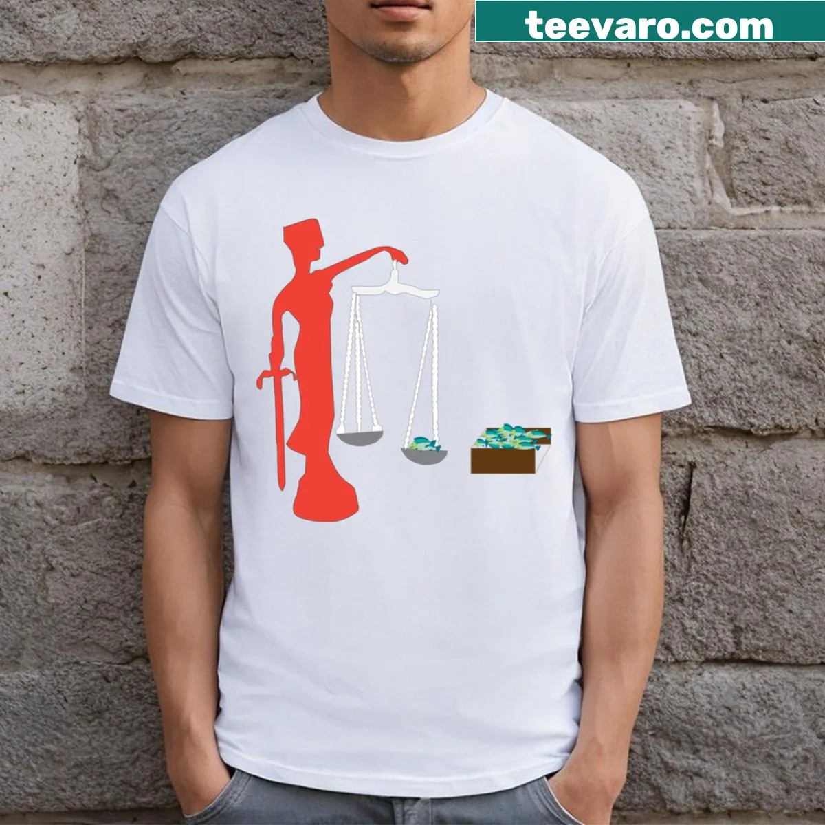 T-shirt with the phrase 'Justice Of Goddess Is Presented Differently' in elegant text — on a men's t-shirt
