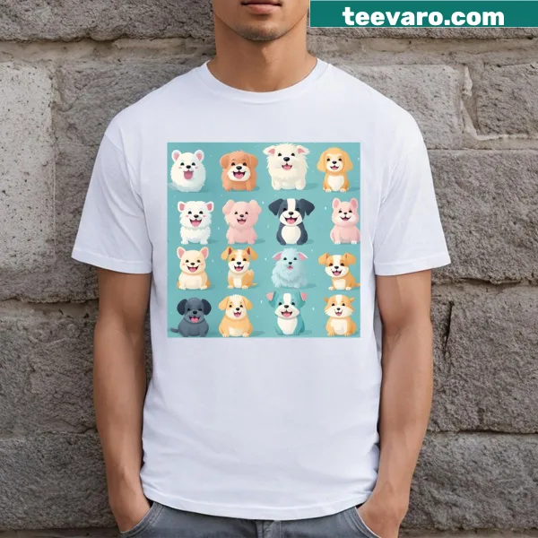 Kawaii t-shirt featuring a cute puppy love pattern in cartoon style