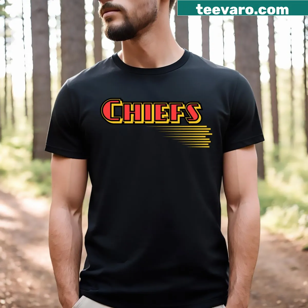 Retro graphic T-shirt celebrating the Kansas City Chiefs. — on a men's t-shirt