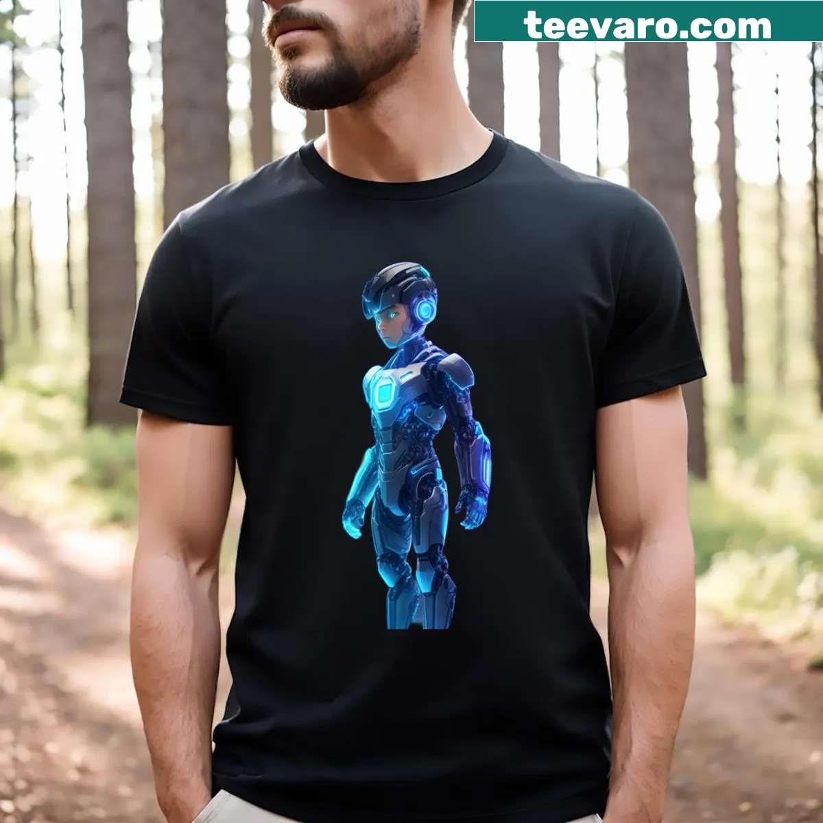 Playful Little Boy Cyborg T-shirt featuring a cartoon character — on a men's t-shirt
