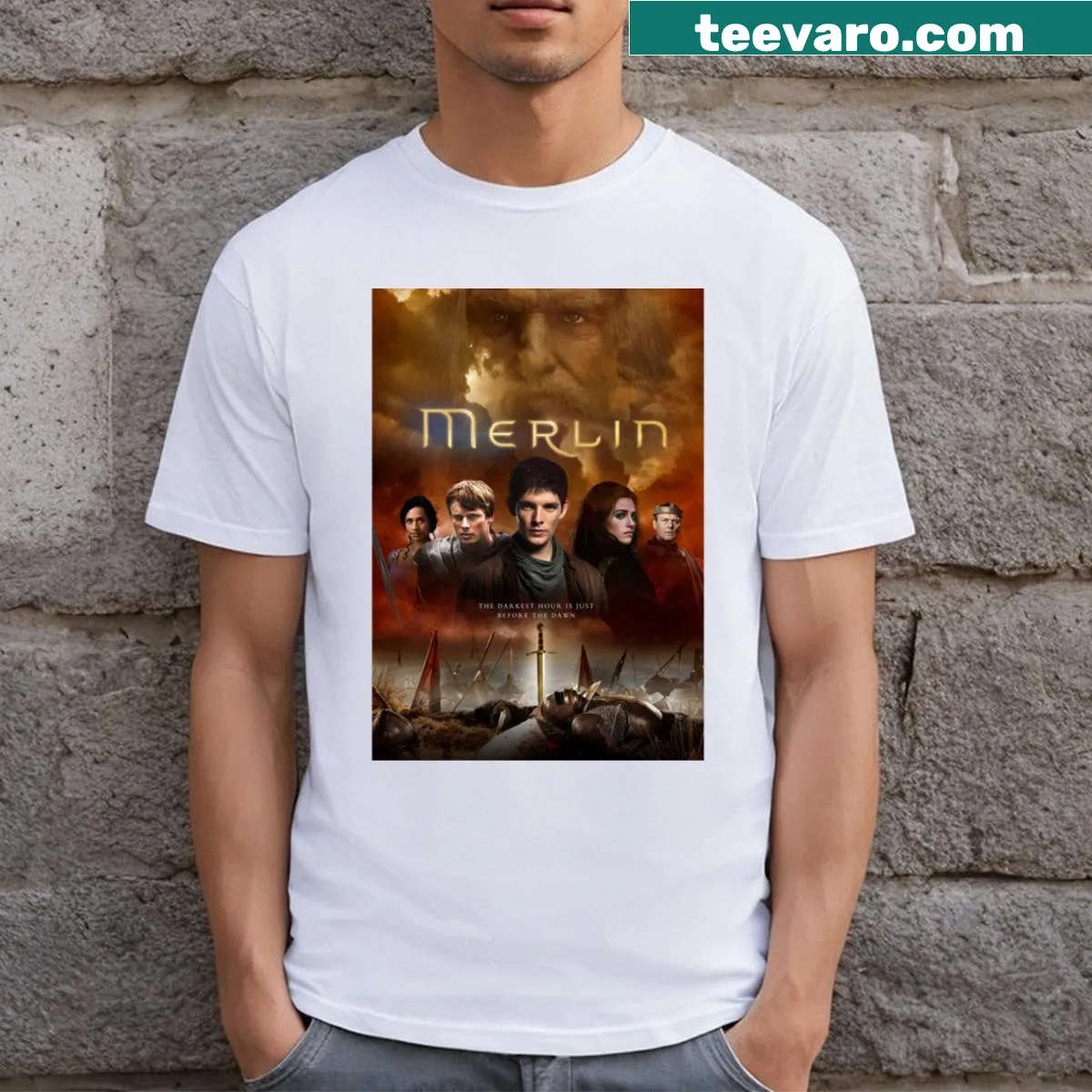 Enchanting Merlin Poster T-shirt featuring a magical graphic — on a men's t-shirt