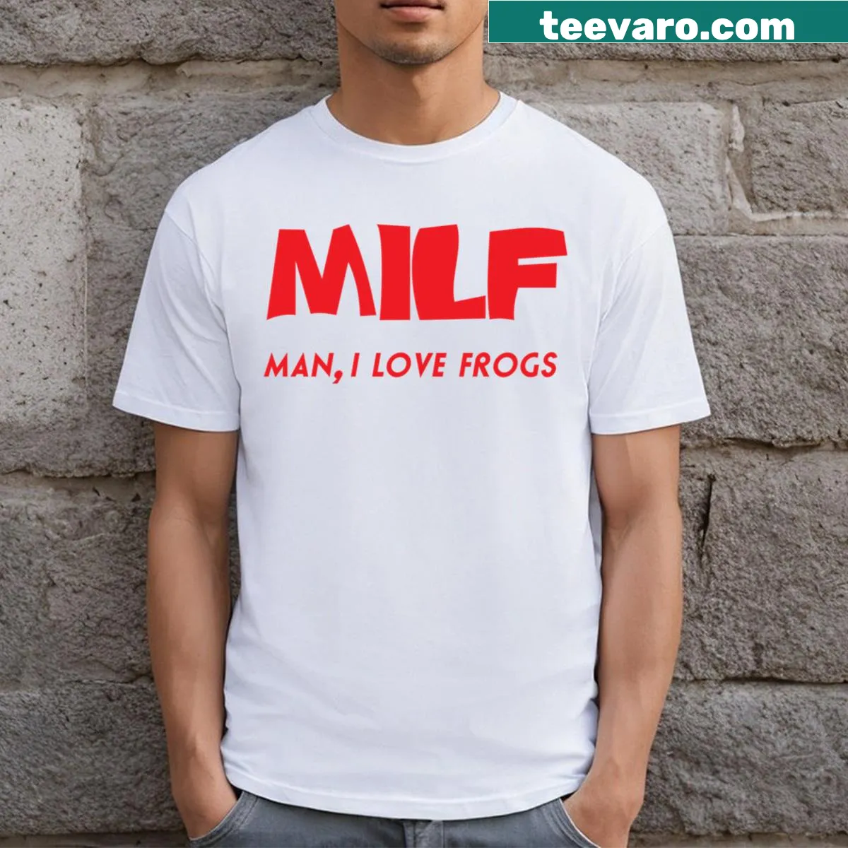 Funny graphic featuring a frog and humorous text on a t-shirt — on a men's t-shirt