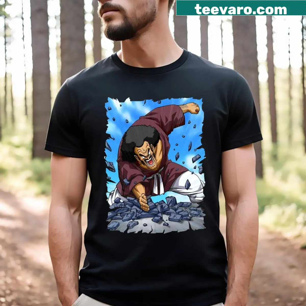 Anime-inspired Mr Satan graphic t-shirt — on a men's t-shirt