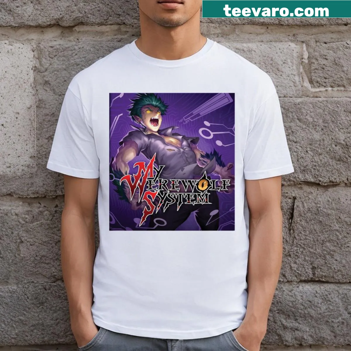 Whimsical T-shirt featuring a werewolf-themed graphic — on a men's t-shirt