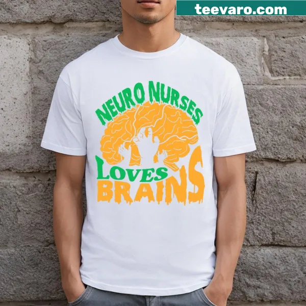 Funny T-shirt for neuro nurses featuring a brain and zombie design