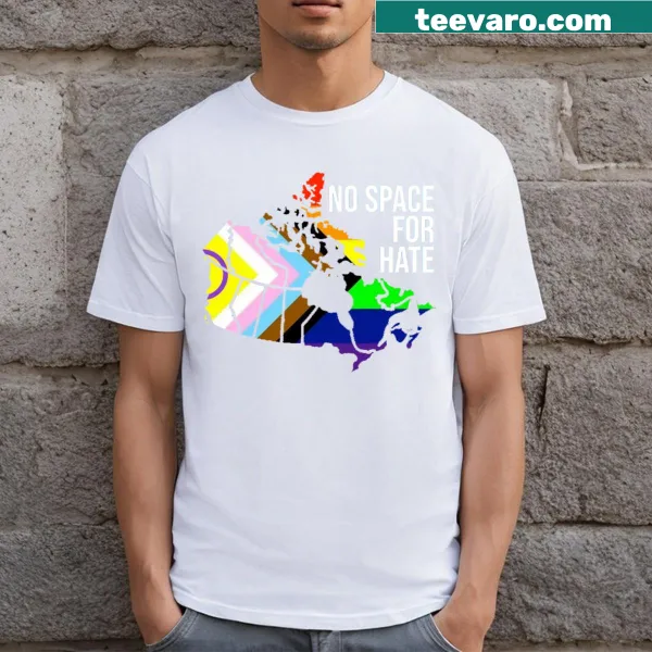 T-shirt with text 'No Space For Hate' promoting inclusivity