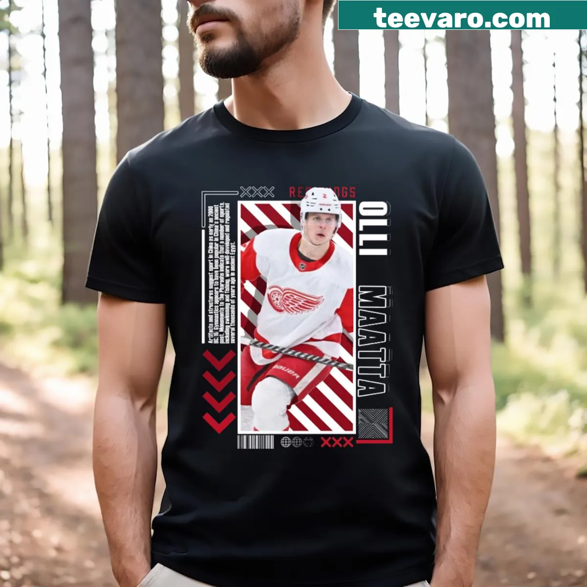 Vintage-style T-shirt featuring Olli Maatta and Red Wings logo — on a men's t-shirt
