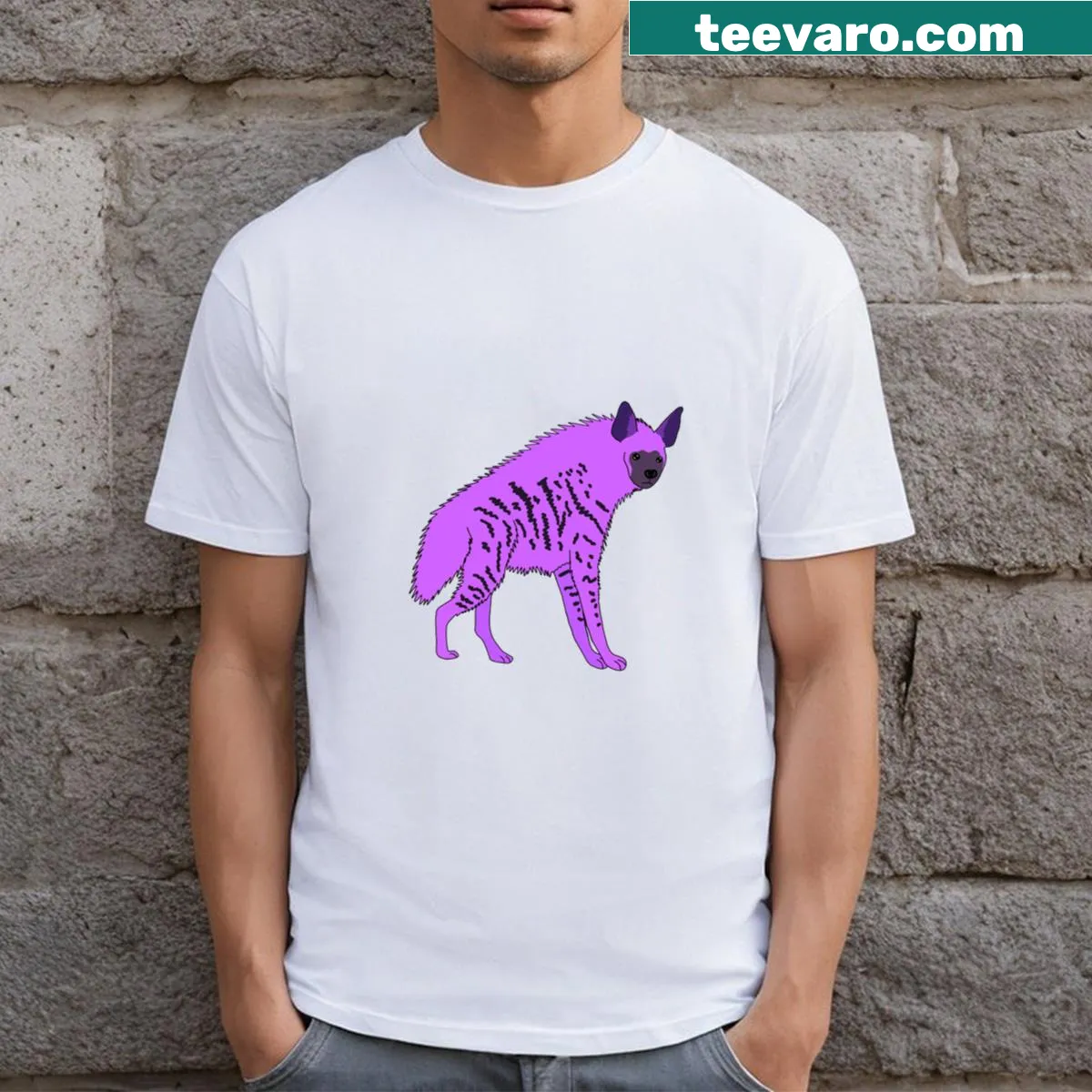 Vintage style hyena graphic T-shirt with stripes — on a men's t-shirt
