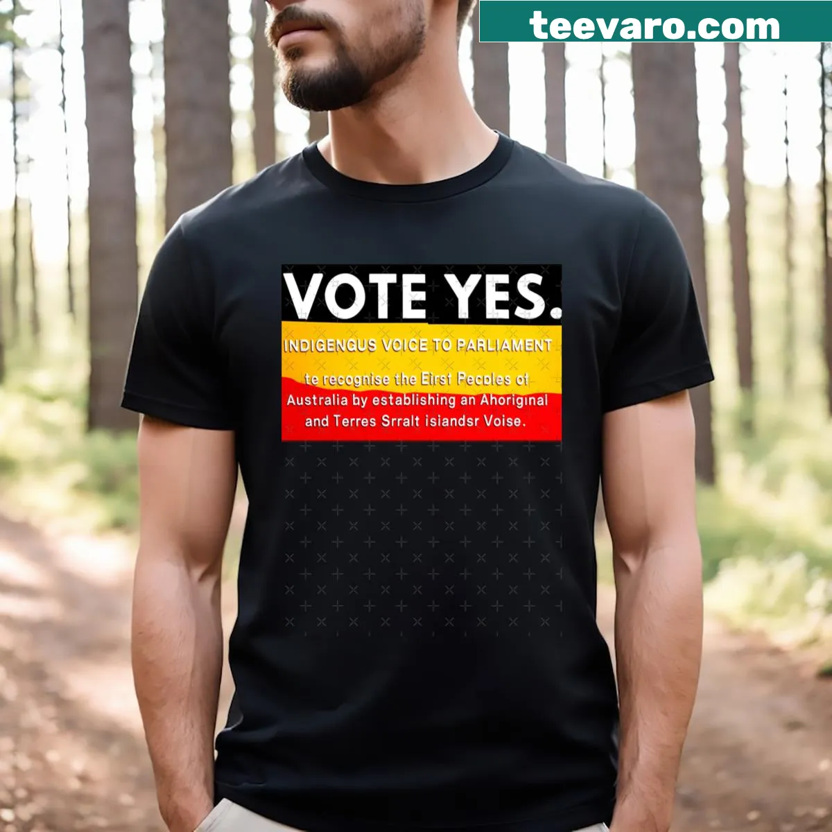 Vintage style t-shirt with 'Vote Yes' for the Voice to Parliament message — on a men's t-shirt