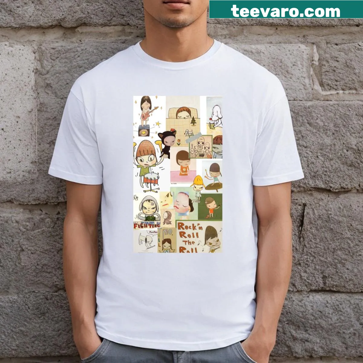 T-shirt featuring an illustration by Yoshimoto Nara — on a men's t-shirt