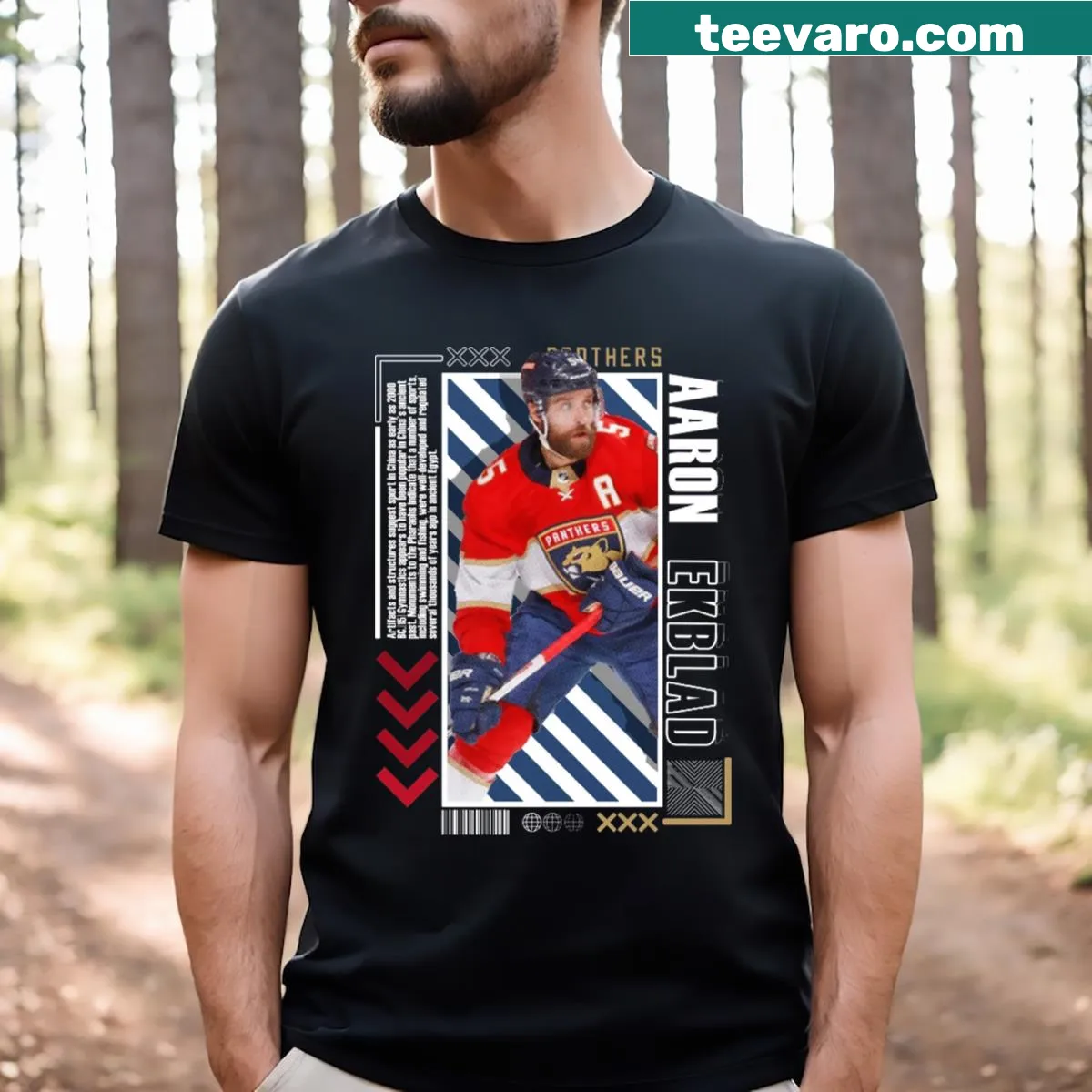 Aaron Ekblad Panthers t-shirt with paper poster design — on a men's t-shirt