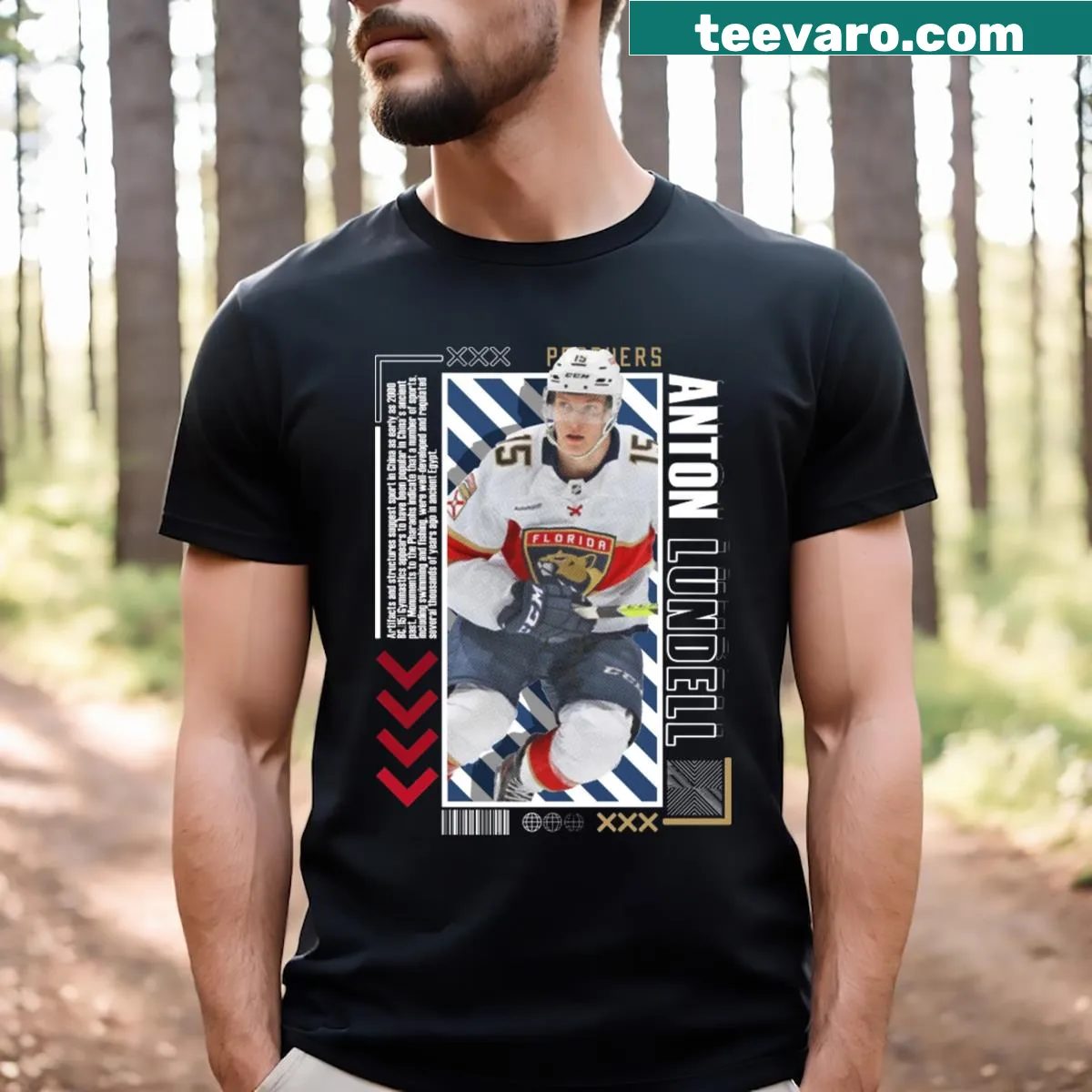 Anton Lundell Panthers t-shirt with paper poster design — on a men's t-shirt