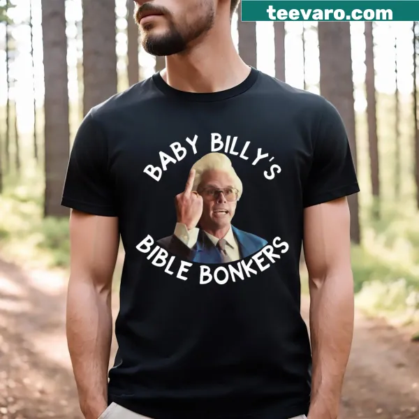 Cartoon design of Baby Billy on a humorous t-shirt