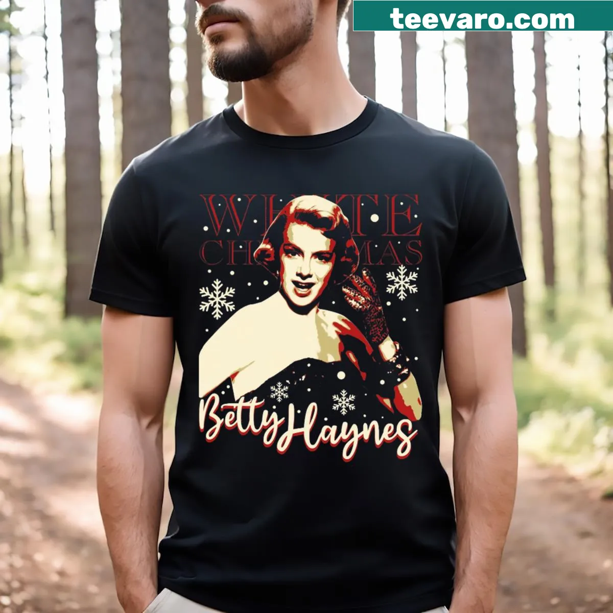 Vintage-style Betty Haynes White Christmas T-shirt — on a men's t-shirt