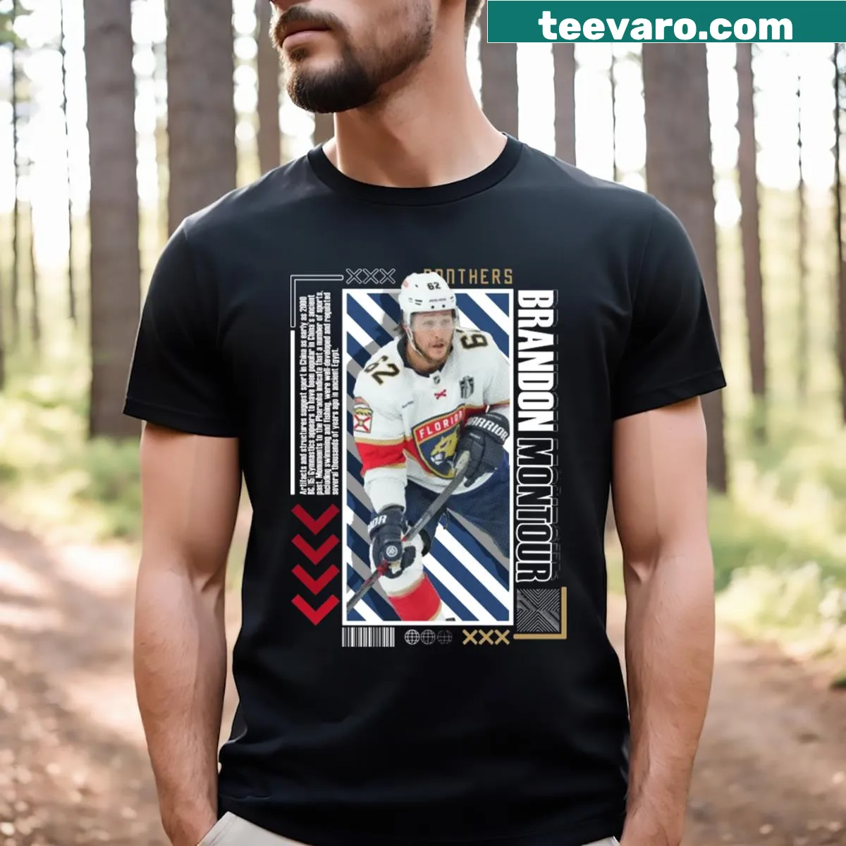 Brandon Montour Panthers t-shirt with bold hockey graphics — on a men's t-shirt