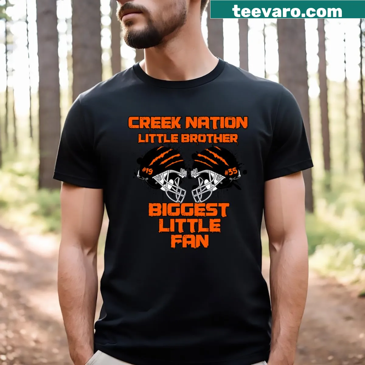 Graphic T-shirt reflecting Creek Nation pride for little brothers — on a men's t-shirt