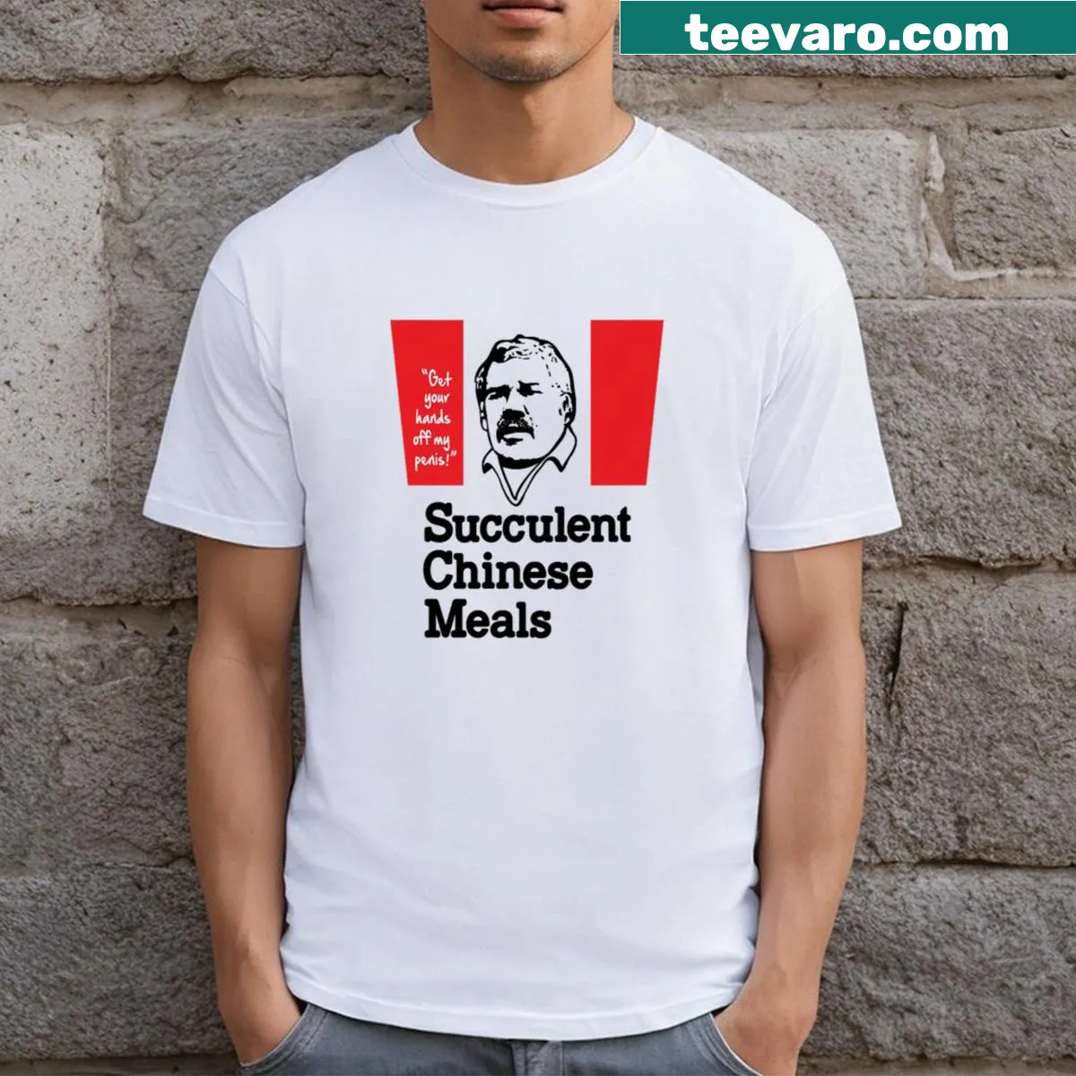 Retro typography T-shirt featuring the phrase 'Democracy Manifest' in vintage style. — on a men's t-shirt