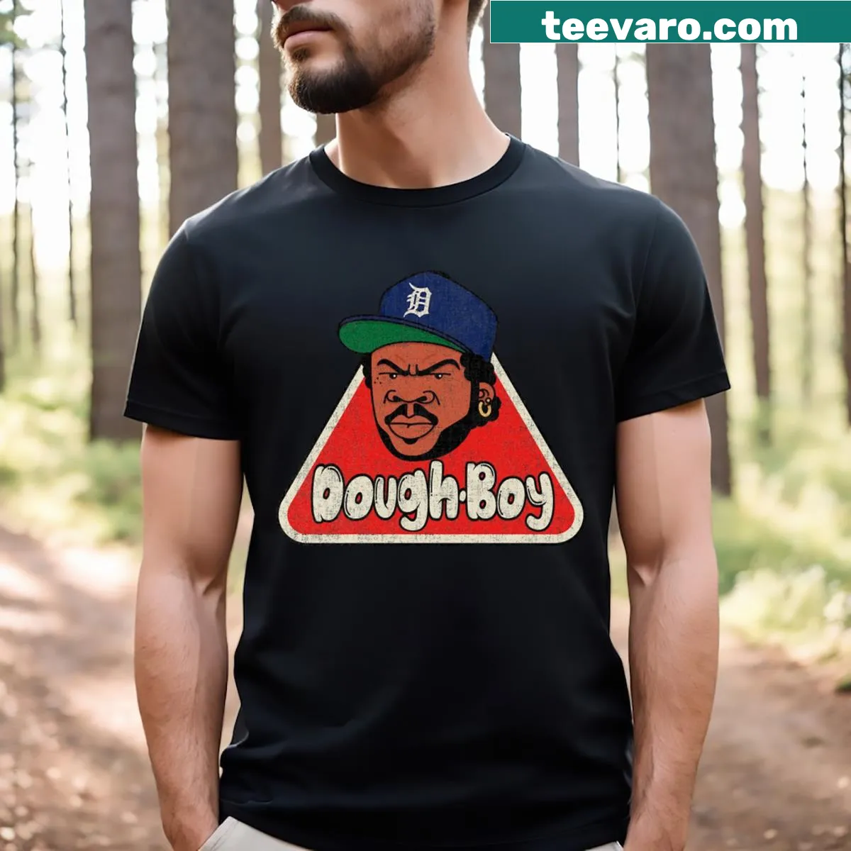 Vintage distressed T-shirt featuring a nostalgic doughboy graphic. — on a men's t-shirt