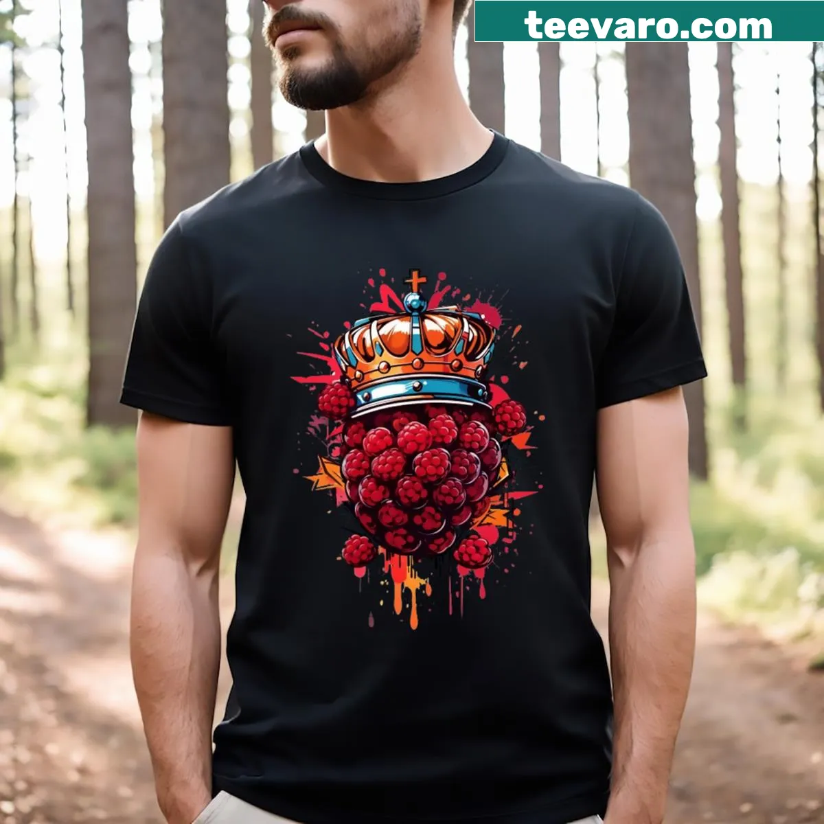 Funny T-shirt celebrating raspberries as the king of summer — on a men's t-shirt