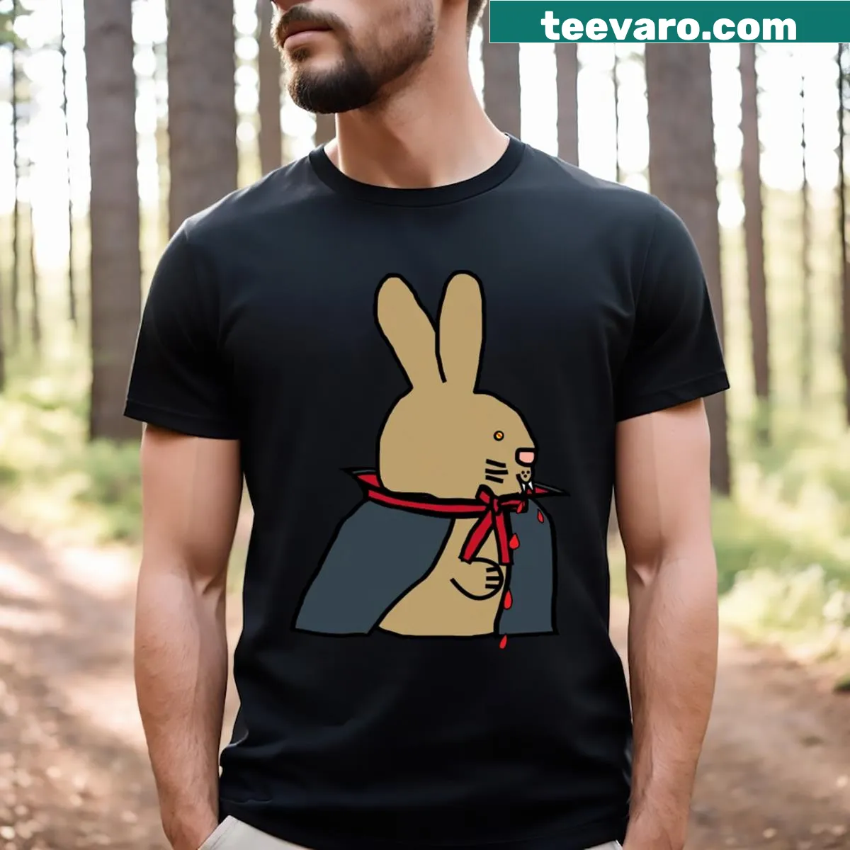 Cartoon design of a vampire bunny rabbit for Halloween — on a men's t-shirt