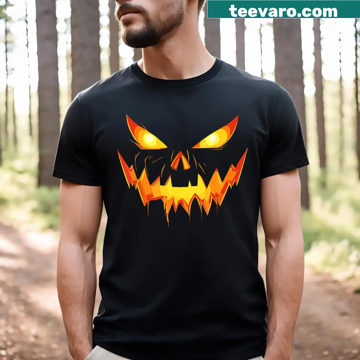 Fun Jack O Lantern face t-shirt for Halloween — on a men's t-shirt