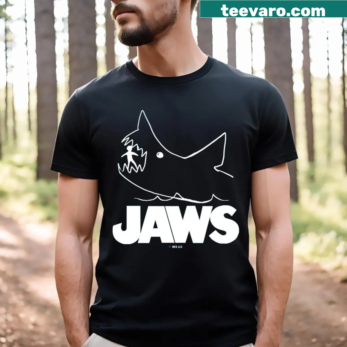 T-shirt featuring an iconic Jaws movie graphic — on a men's t-shirt